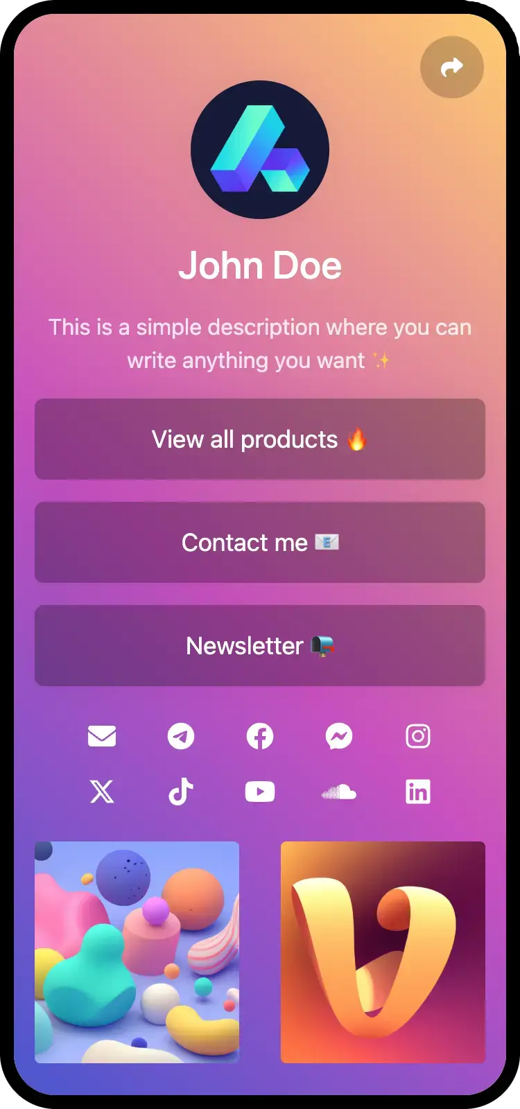 Capture d'écran d'exemples de page biolink