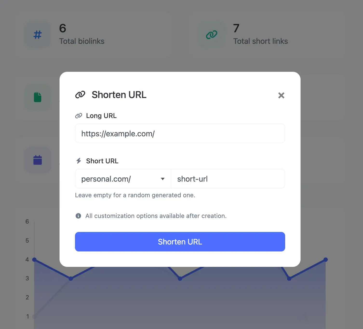 Capture d'écran de la page de modification de l'URL courte de l'application